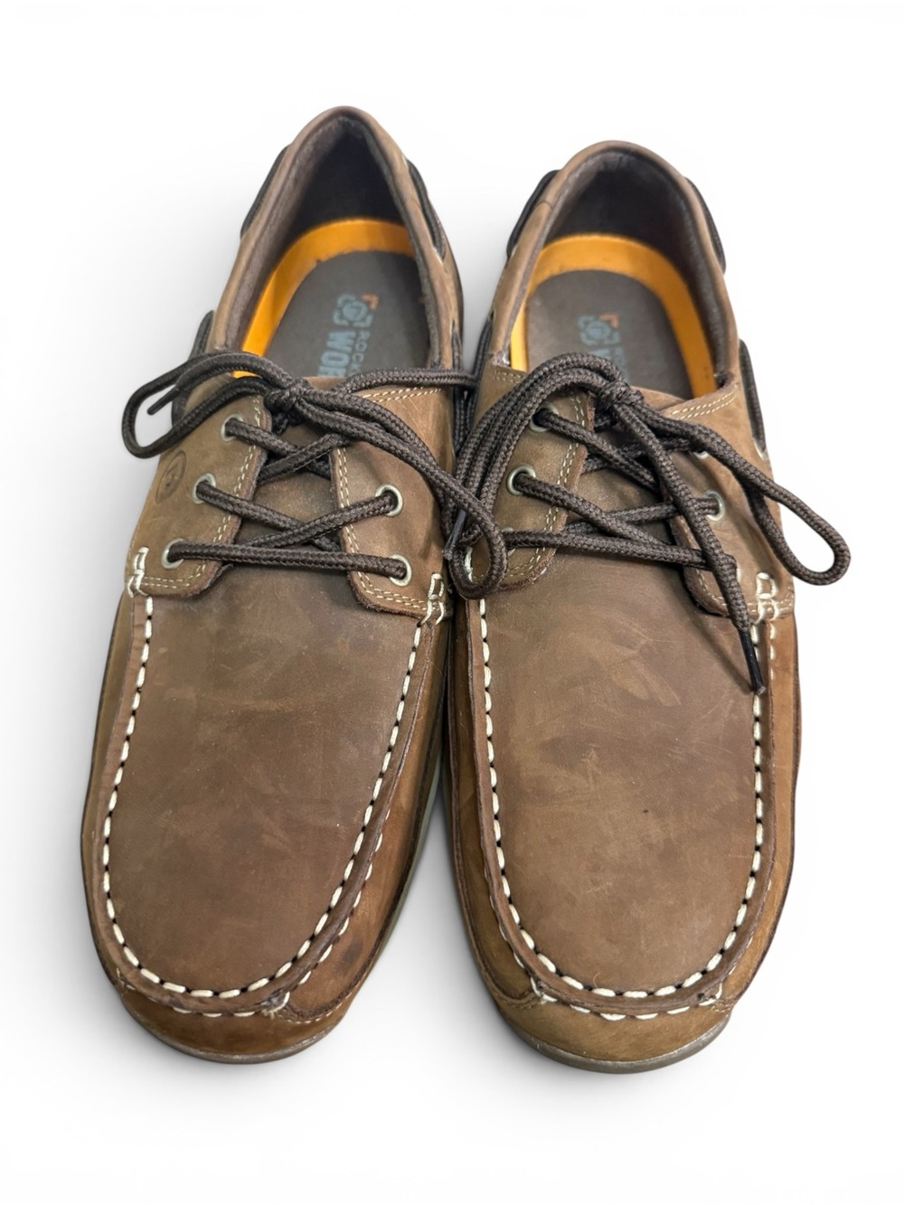 Rockport Works Mens Brown Leather Sailing Club 3 Eye Steel Toe Boat Shoe Size 13